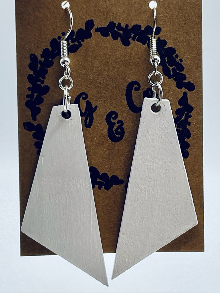 Minimalist White Geometric Wood Drop Earrings